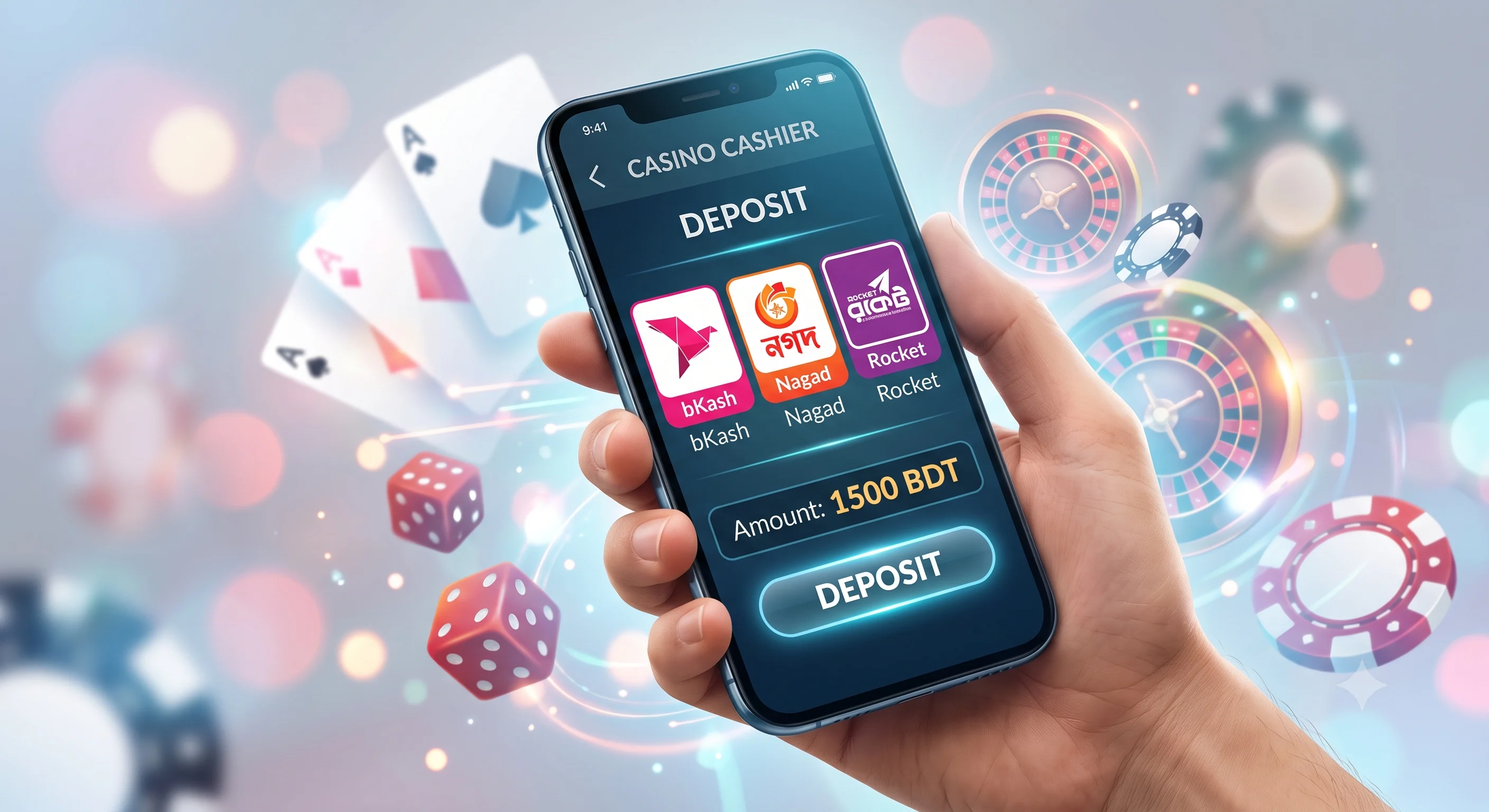 bKash Nagad Rocket deposit mobile payment interface for casino games in Bangladesh